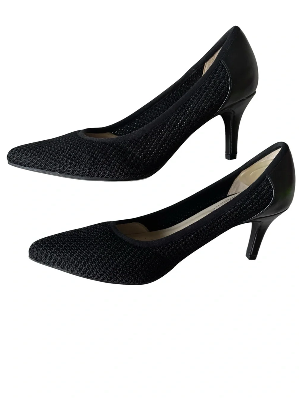 LifeStrideWomen's Black Pointed-Toe Mid Heel Mesh Pumps 6 1/2 W
